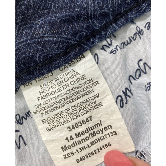 Lee Classic Fit Jeans Womens Size 14‎ Dark Wash Paisley Print Straight Stretch - Picture 5 of 12